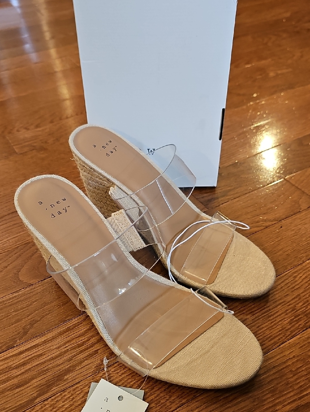 a new day Clear Strap Espadrille Wedges in Natural Tan